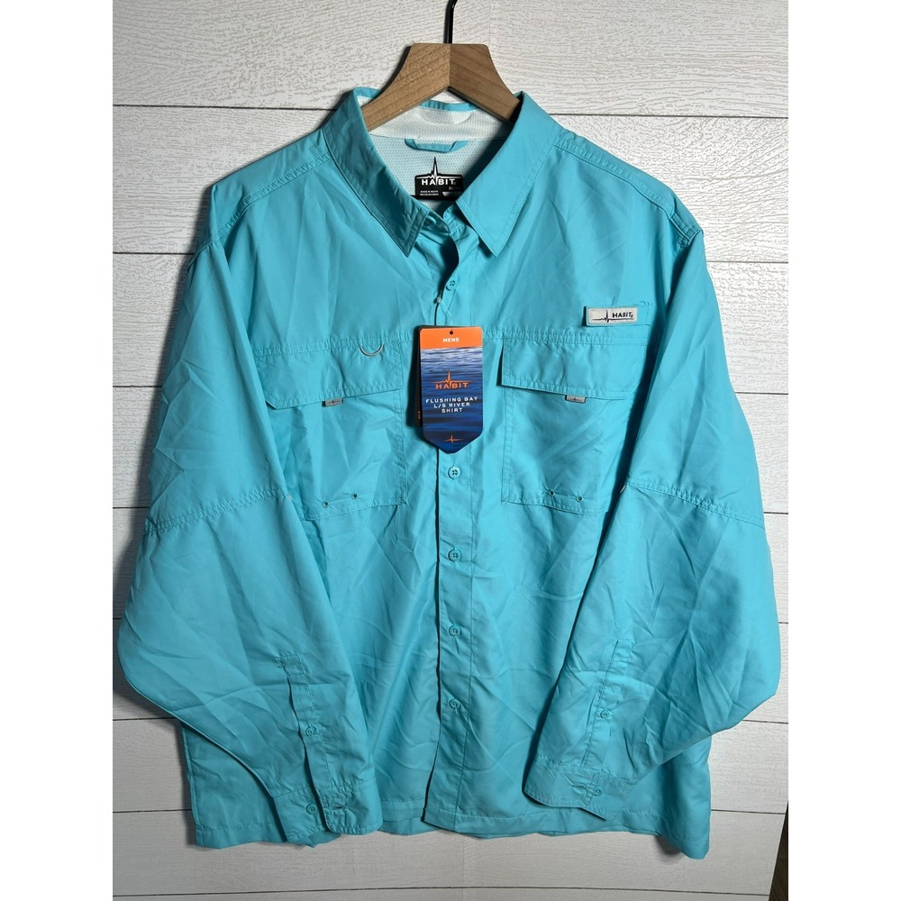 Habit Mens XL Fishing Shirt Long Sleeve Flushing Bay UPF 50 Barbados Beach NEW